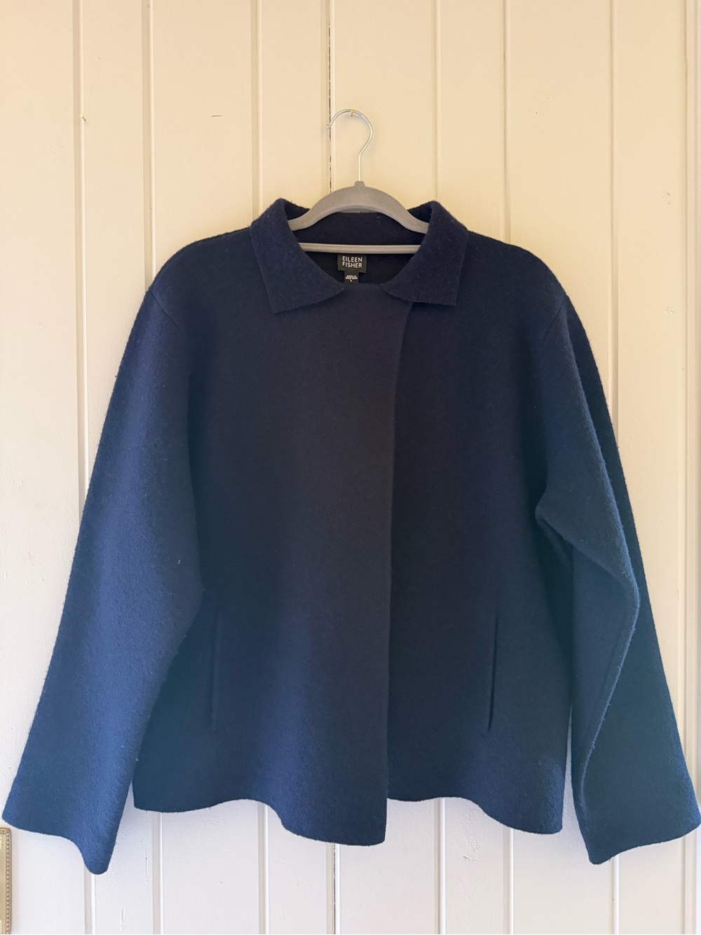Eileen Fisher Deep Navy Collar 100% Wool Jacket